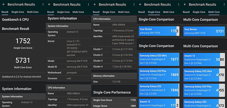 נתוני חומרה על פי אפליקציית Geekbench