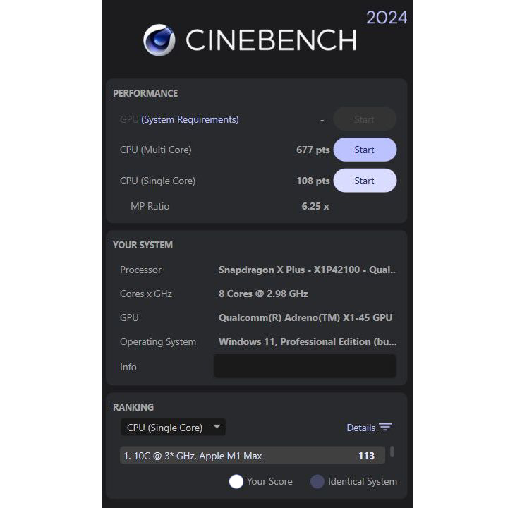 תוצאות בדיקת Cinebench 2024